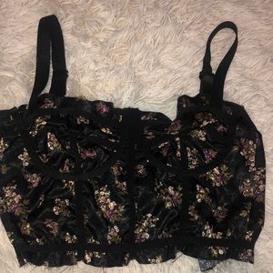 Black satin floral Corset top